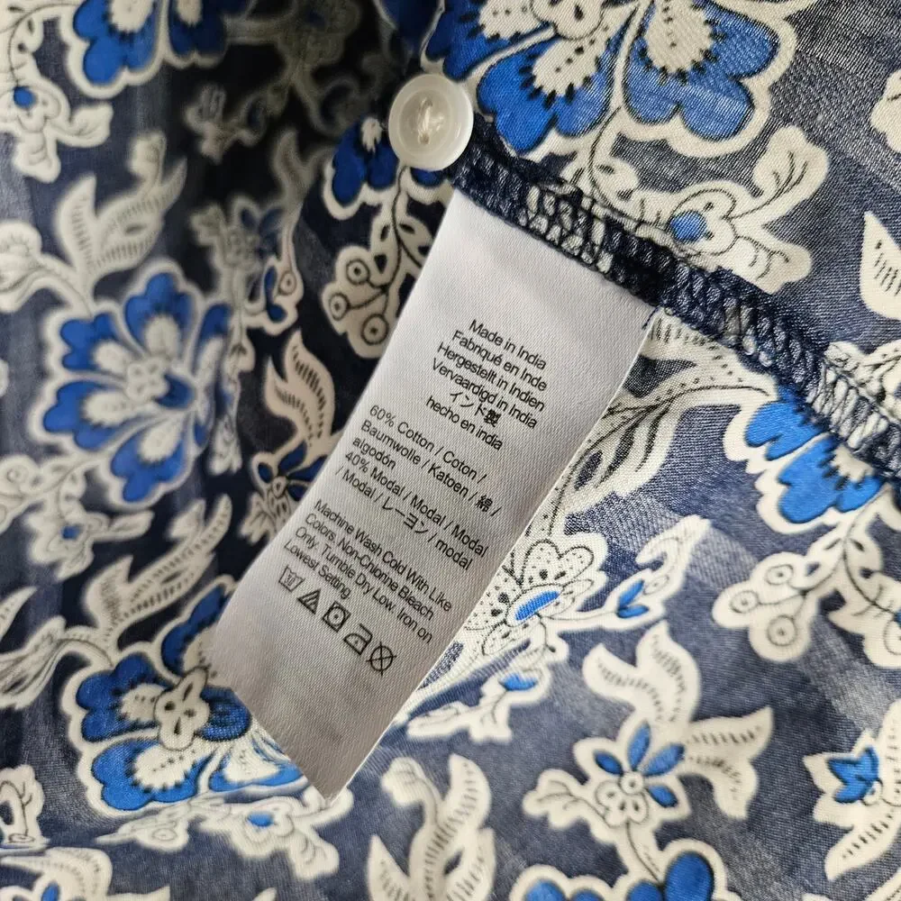 J.Crew V-Neck Tie Top XXS Floral Print Dobby Blue Navy Dark‎ Evening Floral